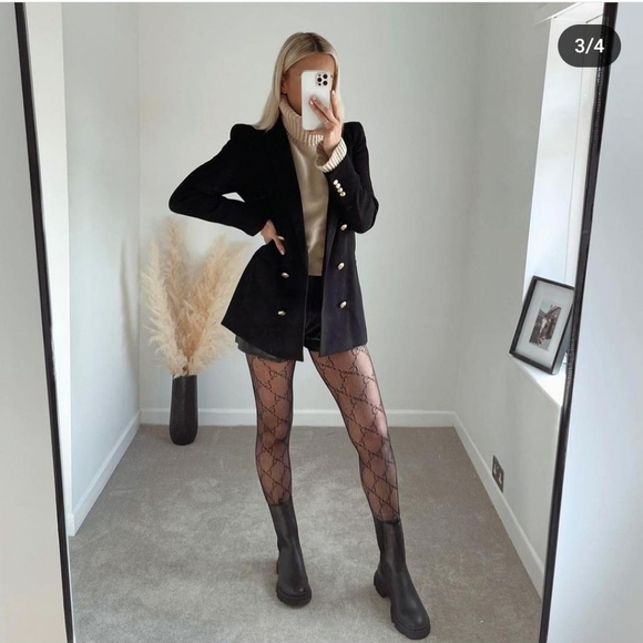 New Zara Black Shoulder Pad Double Breasted Blazer - Picture 2 of 16